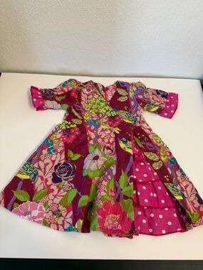 Girls Floral & Polka Dot Party Dress - Pink/Purple. Size 2T. 100% cotton